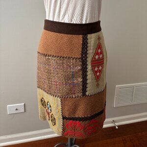 Anthropologie Tabitha Nasca Brown Textile Patchwork Skirt Sz 10